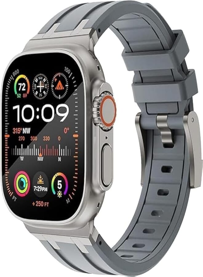 Dado Liquid Silicone Rubber Bands Compatible with Apple Watch Series Ultra 2 | 9 | 8 Ultra | 8 | 7 | 6 | 5 49/45/44/42 mm, Luxury Rubber Strap with Stainless Steel Adapter